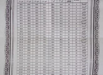 حصة أوقات الصلاة لشهر ذو القعدة 1445 بمدينة المحمدية